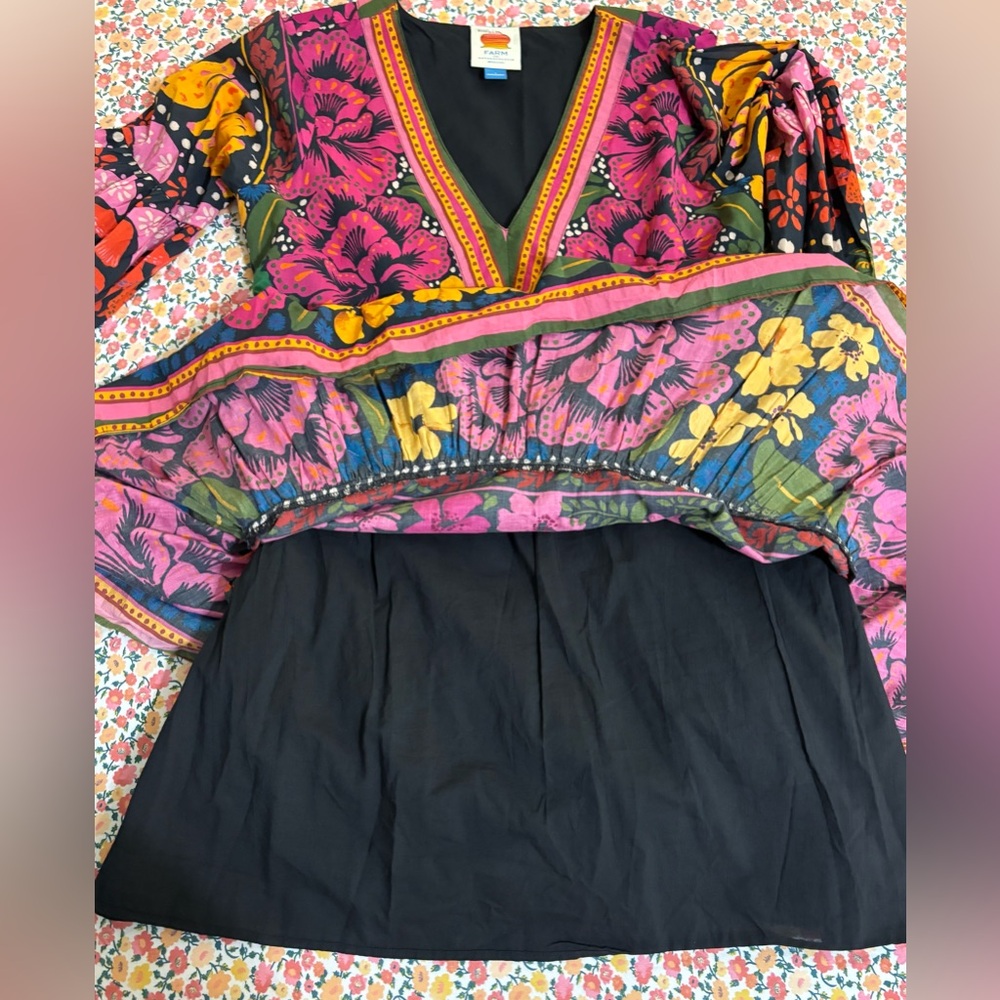Farm Rio for Anthropologie Bright Floral Tunic Mini Dress Size Small Retail $190 - Picture 14 of 16